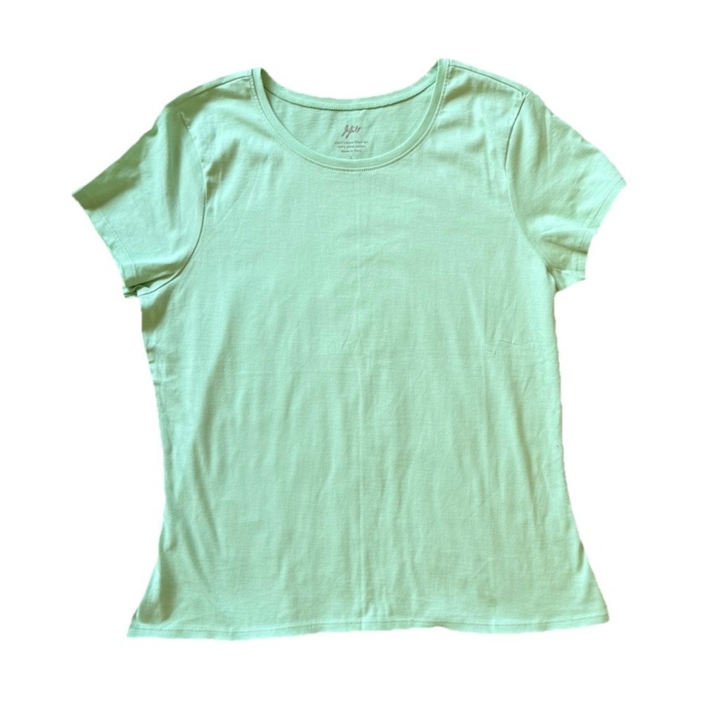 J Jill Size L Short Sleeve Fitted Tee Pima Cotton Lime Green Casual Basic